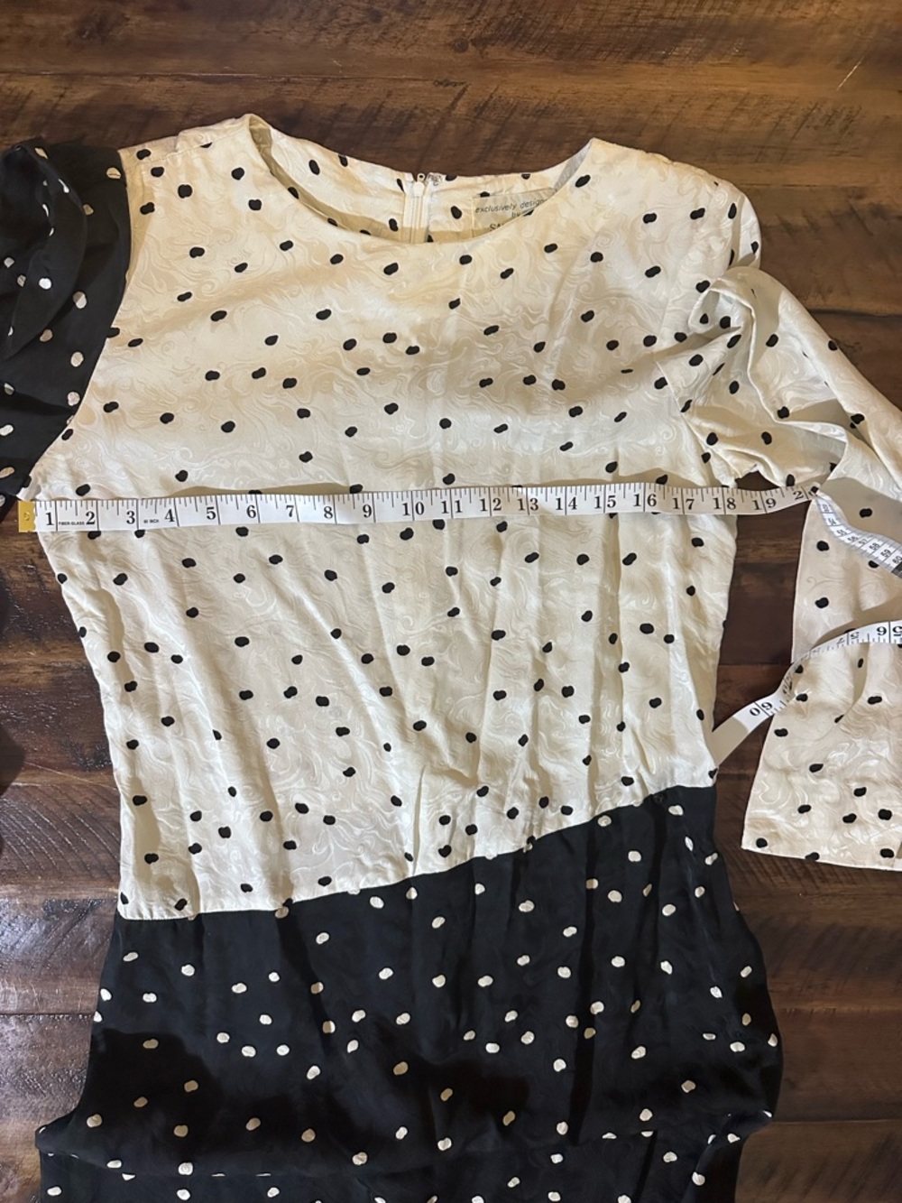 SAKOWITZ 100% Silk Polka Dot Asymmetrical Draped Midi Dress Size 10 Vintage - Picture 5 of 11
